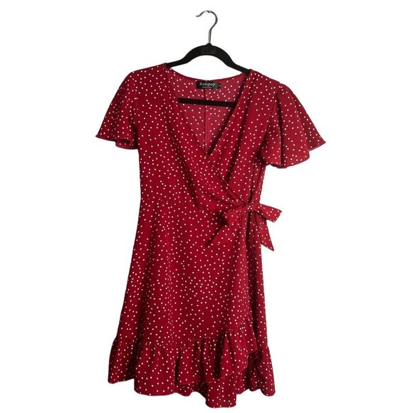 Rellipop Polka Dot Wrap Dress‎ Flowy Ruffle Trim Red and White Small - Picture 1 of 8